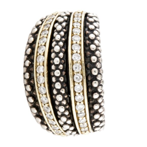 LAGOS 18K YELLOW GOLD & STERLING SILVER  FIVE ROW DIAMOND CAVIAR BAND RING - Picture 2 of 7